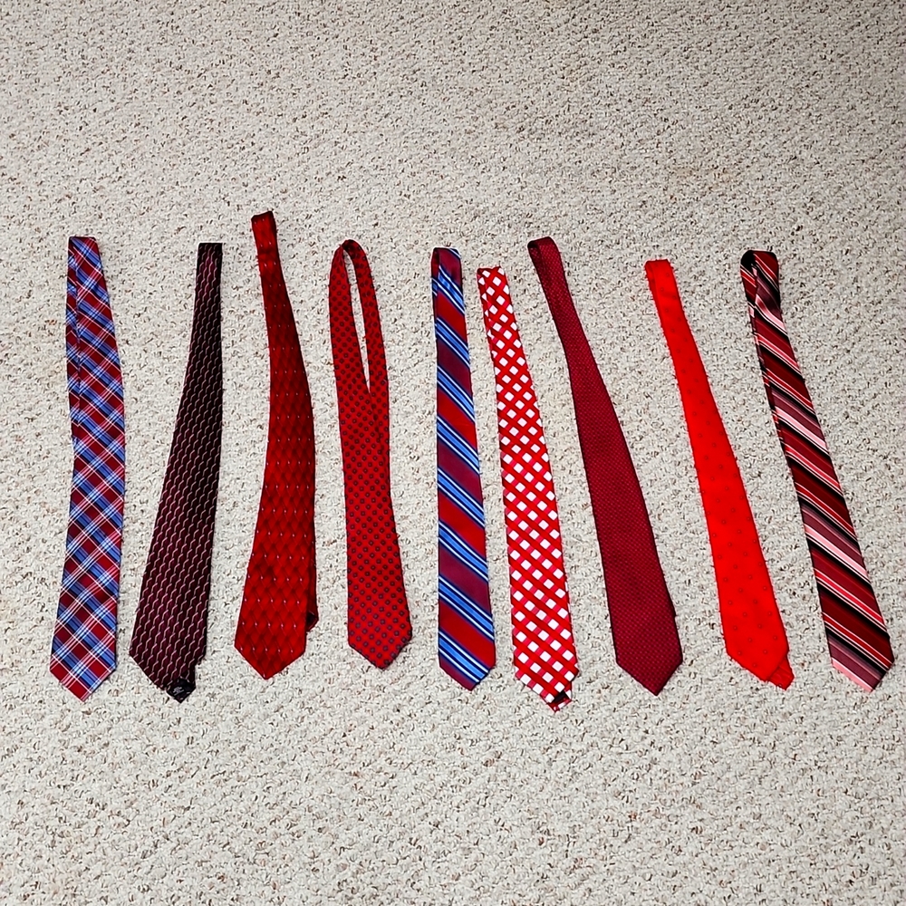 9 Ties Various colors and patterns (Red, Blue,White, Pink)